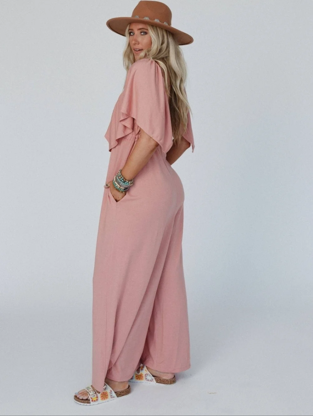 NWT Open Back Ruffle Jumpsuit - In Shadow Blush - Picture 7 of 9